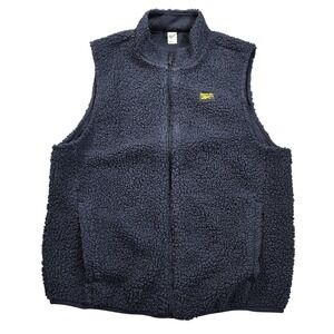 Reebok Vest Mens Medium Blue Sherpa Fleece Full Zip Lined Pockets Outdoor IC9163